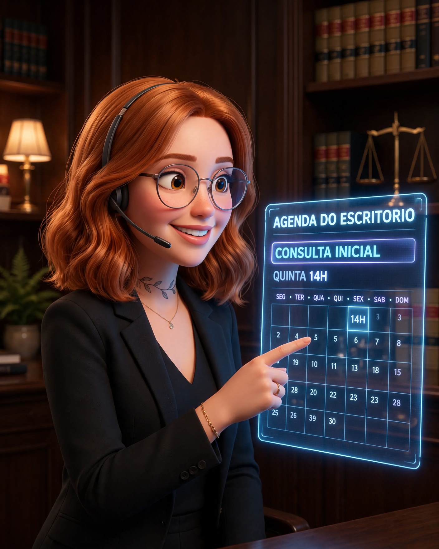 E fecha o horário na agenda do escritório