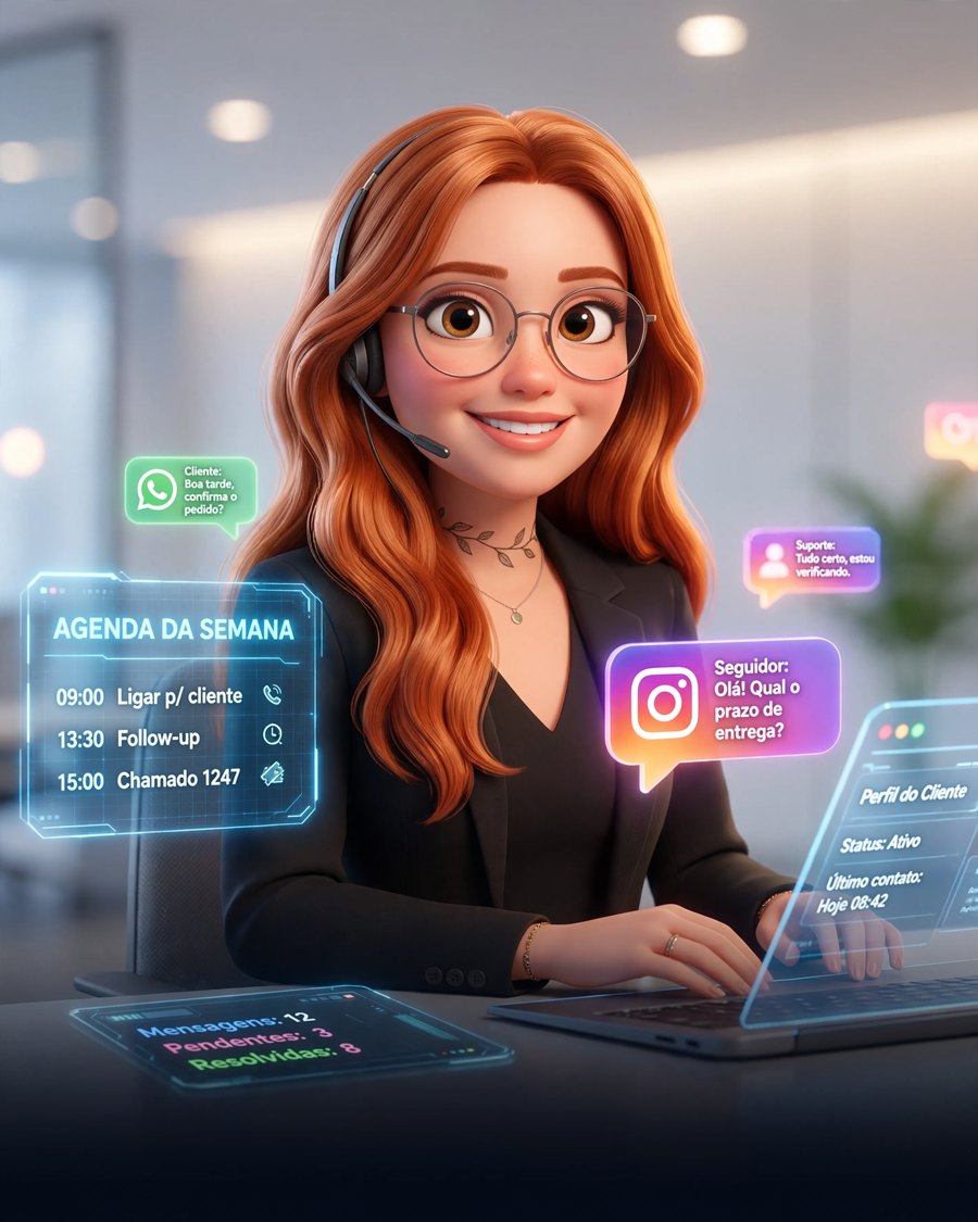 Maya atendendo um cliente no WhatsApp em um painel de mensagens