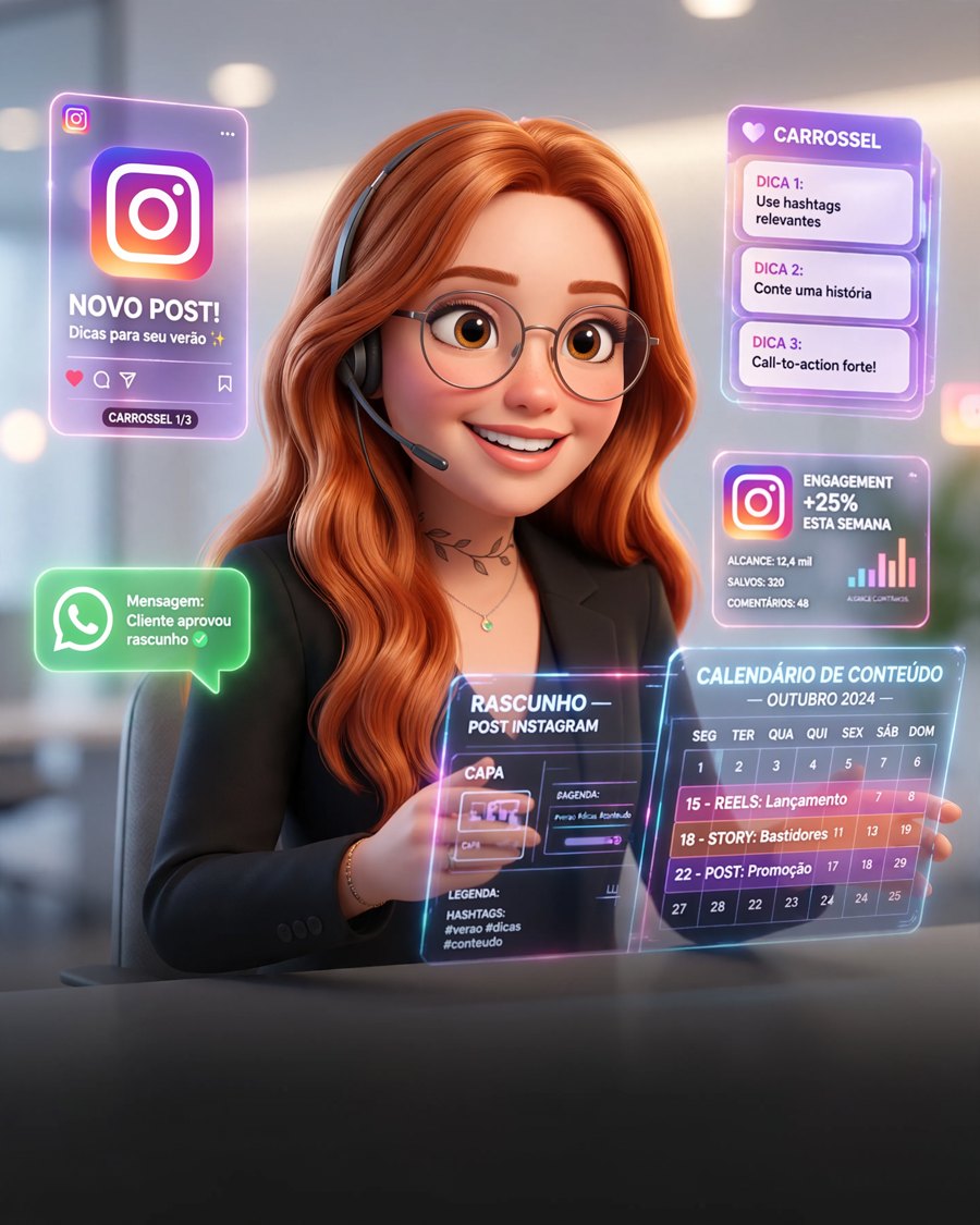 Maya criando um carrossel de Instagram em uma tela de conteúdo