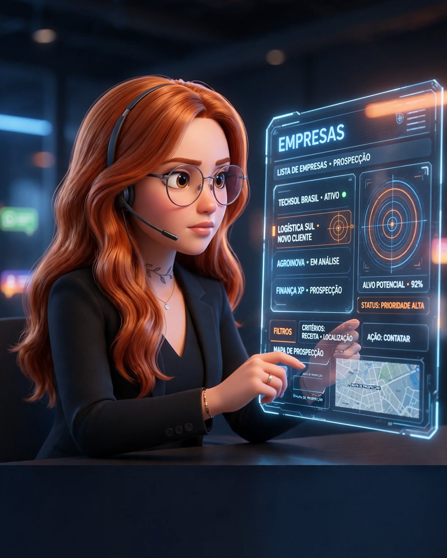 Maya analisando uma lista de empresas para prospecção em um painel